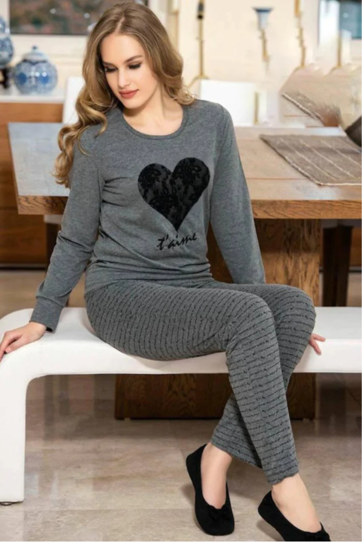 11.11 Sale Black Big Heart Printed Night Suit