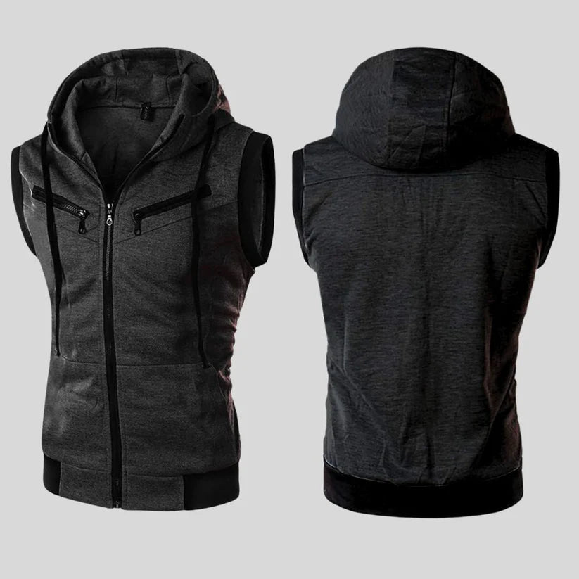 Sleeveless Hooded Zipper-Charcoal