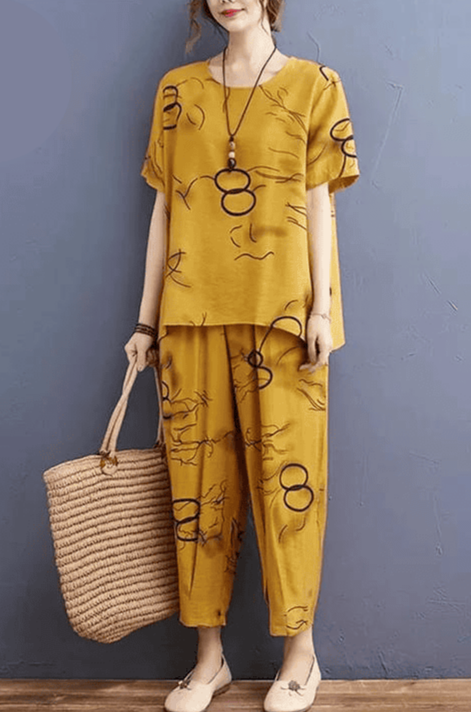 11.11 Sale Yellow Ring Printed Capri Night Suit