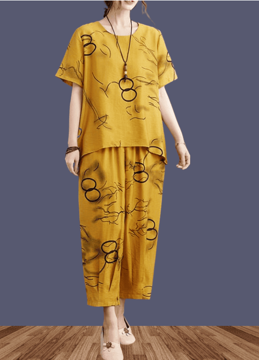 11.11 Sale Yellow Ring Printed Capri Night Suit