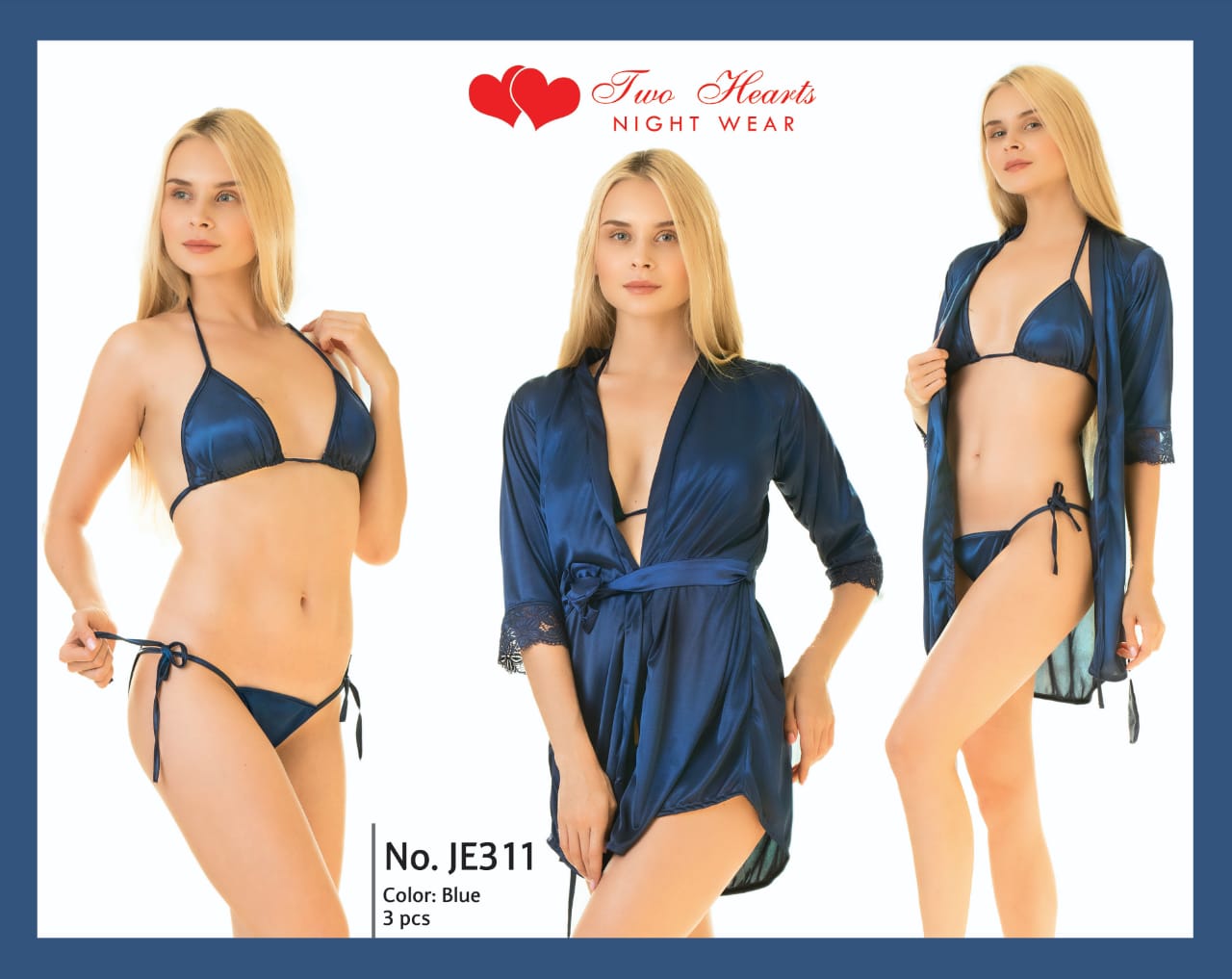 Softy Wear Allure - Silk Robe with Bra and Panty hot blue color bra set with silk strap price in pakistan