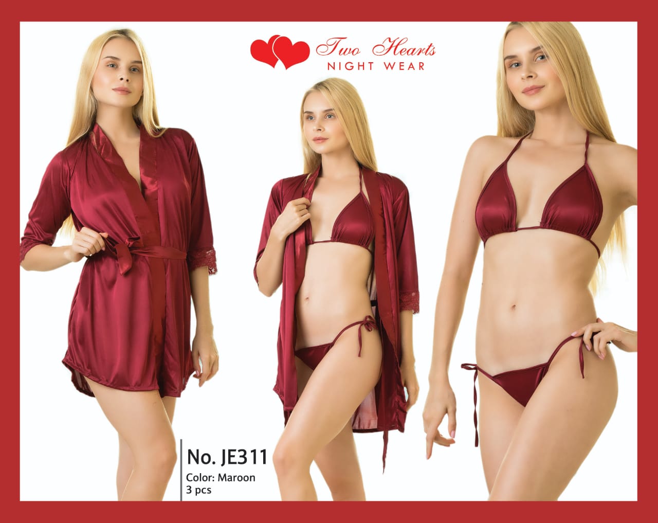 Softy Wear Allure - Silk Robe with Bra and Panty hot red color bra set with silk strap price in pakistan 