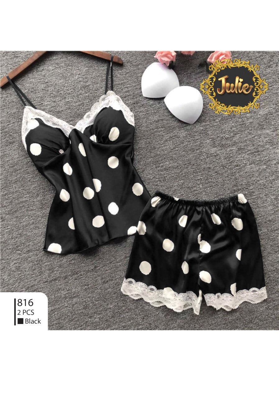 11.11 Sale-Polka Dot - 2pc Silk Inner & Shorts Cami Set