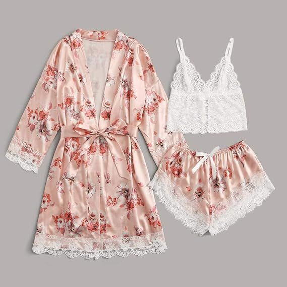 Softy Wear Lily Floral Silk 3pcs Nightgown set sexy nightgown with bra and panties price in pakistan