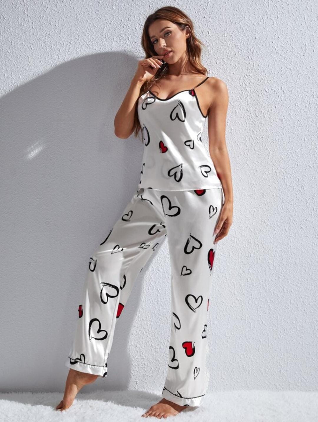 TNW Spice Ceder Strap Jumpsuit Printed Hearst White best silk sleeveless nightwear for ladies price in pakistan