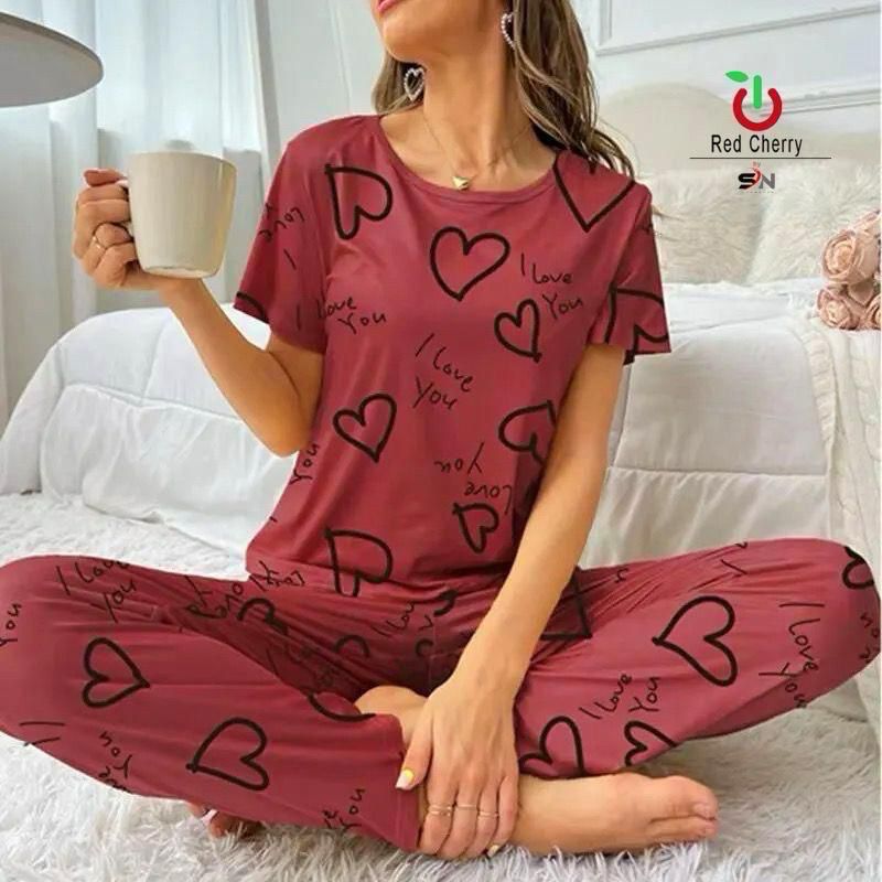 11.11 Sale Dark Pink Love Printed Night Suit
