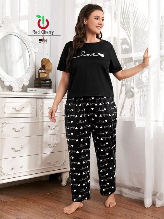 11.11 Sale Black Love Printed Night Suit