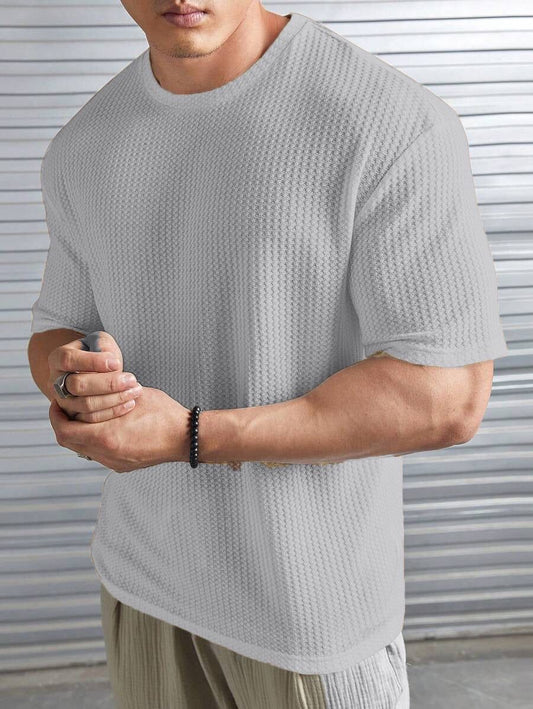 -Grey Waffle Knit -DROP SHOULDER