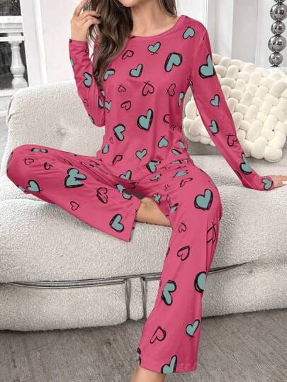 Heart Pattern Printed Night Suit