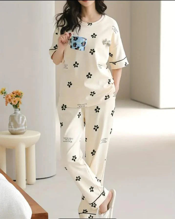 K k Flower Printed Night Suit