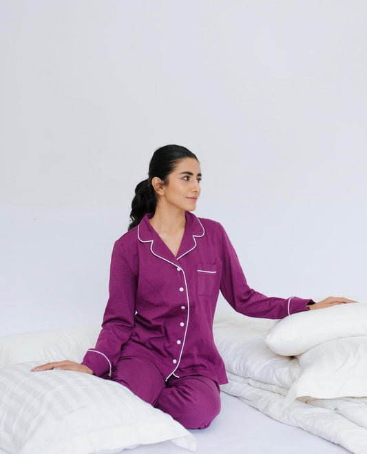 Silk Night Suit - Purple