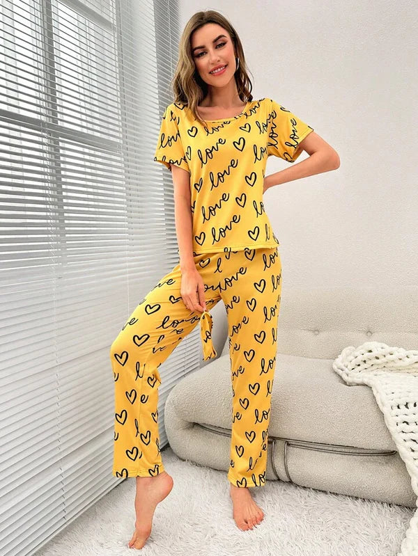 LOVE HEART PRINTED NIGHT SUIT (YELLOW )