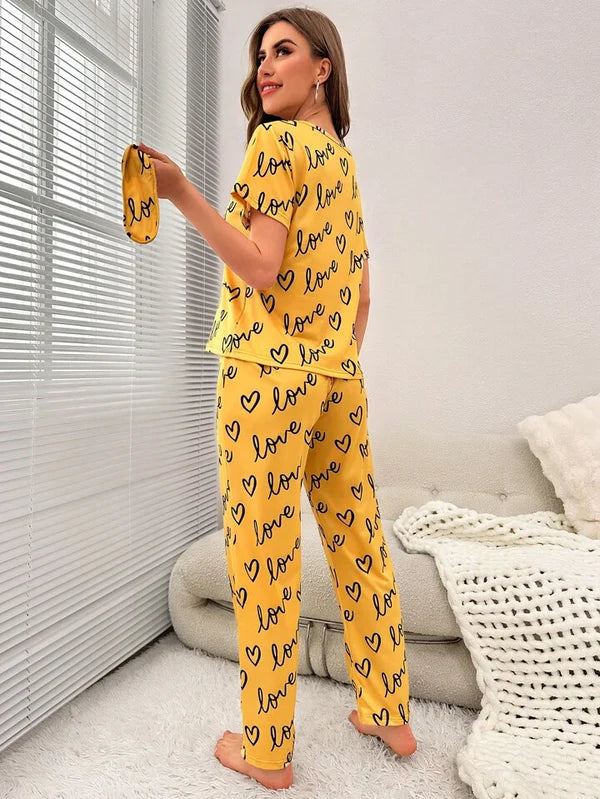 LOVE HEART PRINTED NIGHT SUIT (YELLOW )