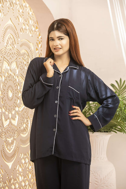 11.11 Sale-Silk Night Suit - Black comfortable loungewear for women