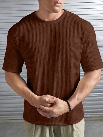 Brown Waffle Knit -DROP SHOULDER