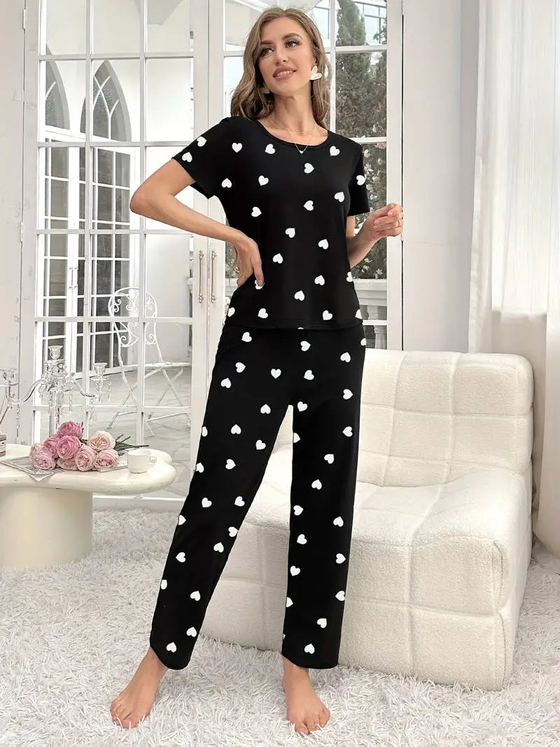 11.11 Sale Black Dil Dil Hearts Printed Night Suit