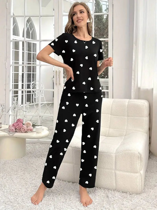 11.11 Sale Black Dil Dil Hearts Printed Night Suit