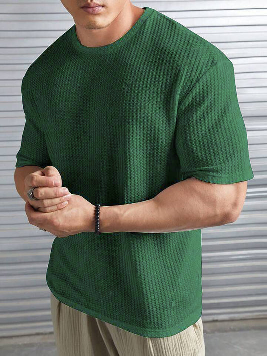 BOTTLE GREEN- Waffle Knit -DROP SHOULDER