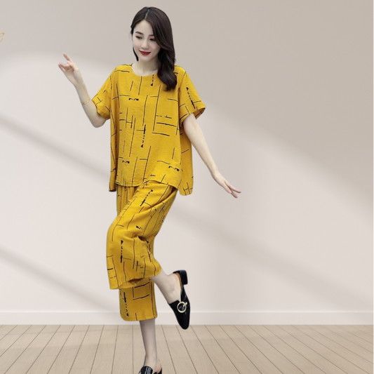 11.11 Sale Yellow Printed Capri Night Suit