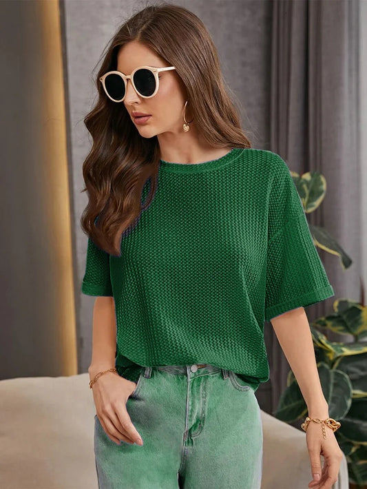 Oversized Waffle Knitted Tee - Green