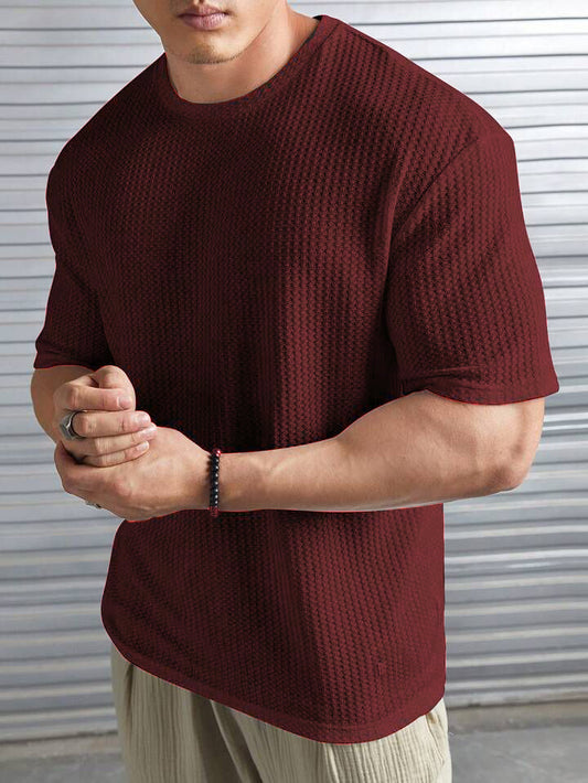 MAROON- Waffle Knit -DROP SHOULDER