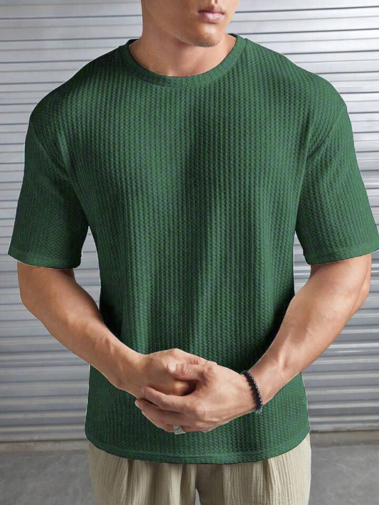 BOTTLE GREEN- Waffle Knit -DROP SHOULDER