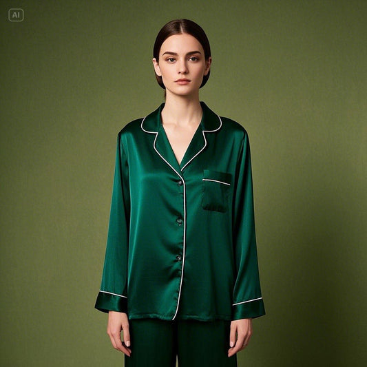 Silk Night Suit - Bottle Green night wear for women