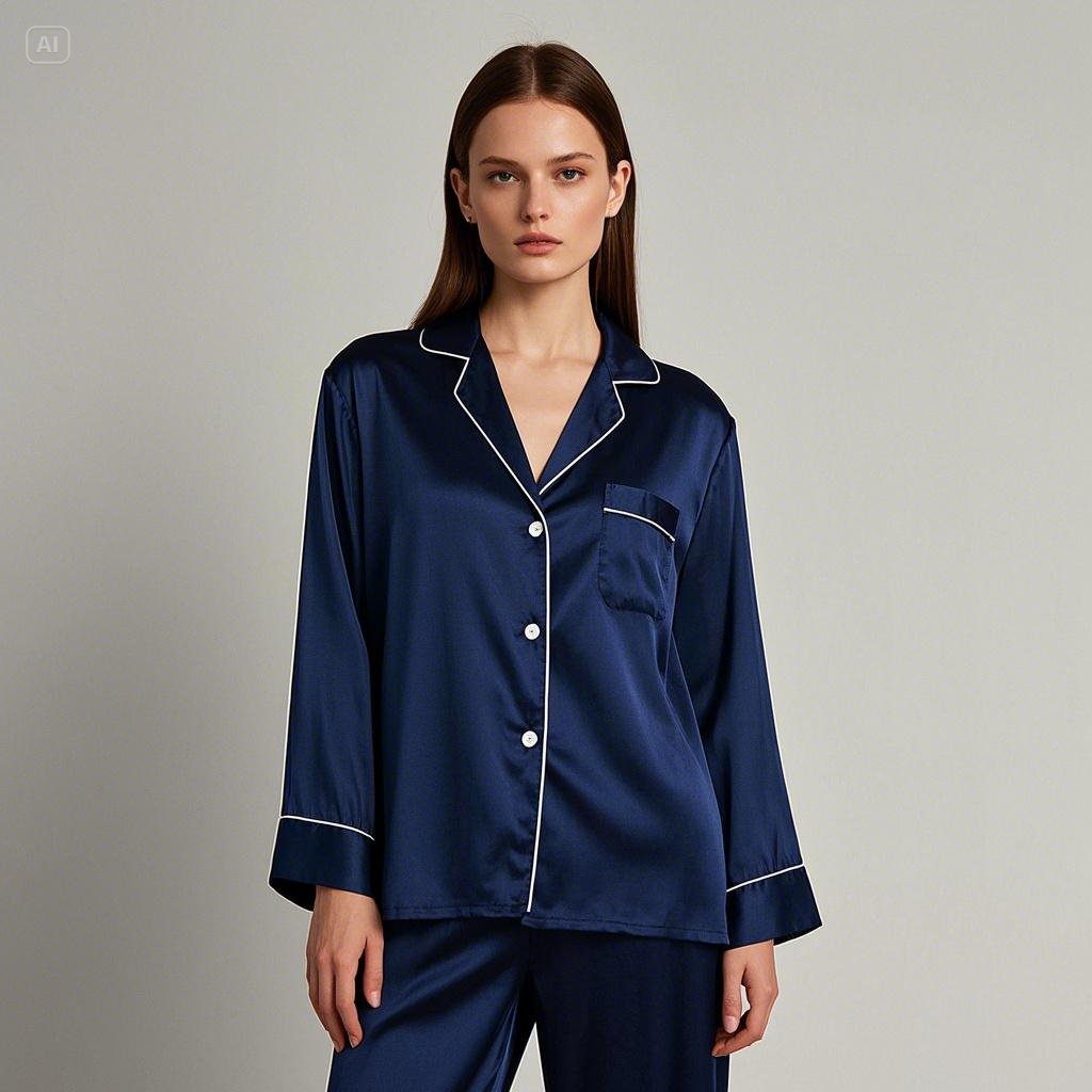 Silk Night Suit - Navy