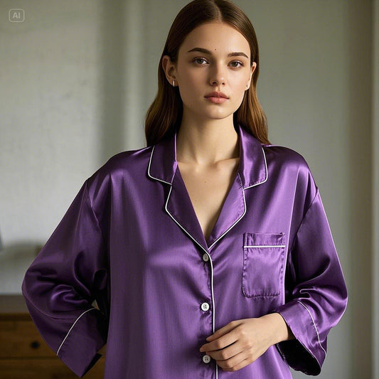 Silk Night Suit - Purple